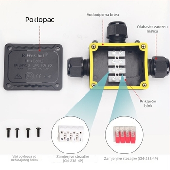 IP68 vodootporna kutija za razvodnu električnu opremu za vanjsku LED rasvjetu, podvodnu i podzemnu uličnu rasvjetu, T-tip, 1 ulaz, 2 izlaza, crna plastična vodootporna kutija