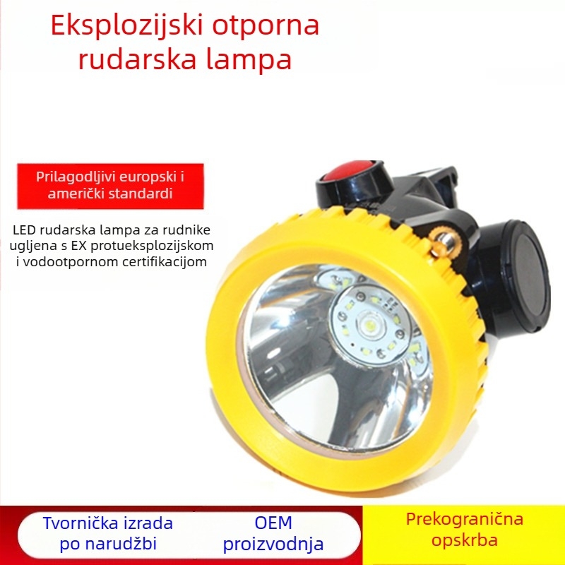 Eksplozijski otporna rudarska čelna lampica s višestrukim priključcima, integrirana kaciga za zaštitu, vodootporna, bežična, podzemni LED