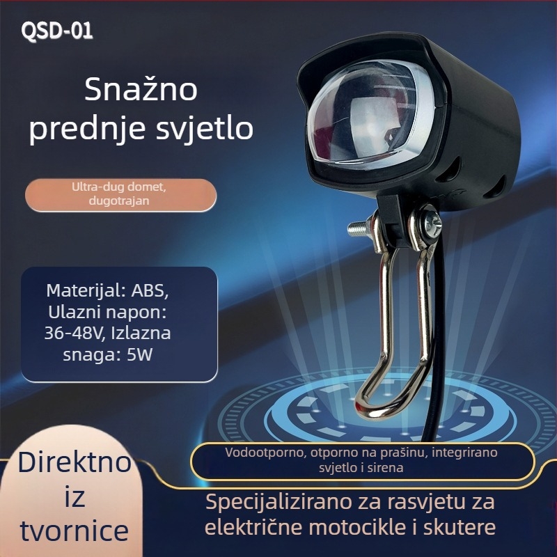 Prednje svjetlo za sklopivi skuter, LED svjetlo i sirena — dva u jedan, univerzalno 36V/48V