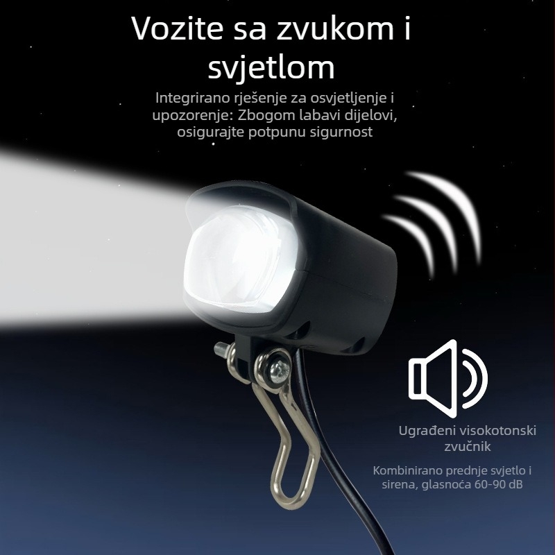 Prednje svjetlo za sklopivi skuter, LED svjetlo i sirena — dva u jedan, univerzalno 36V/48V