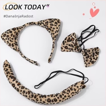 Halloween dječji set od tri trake za kosu s leopard ušima mačaka, pliš, široki rub