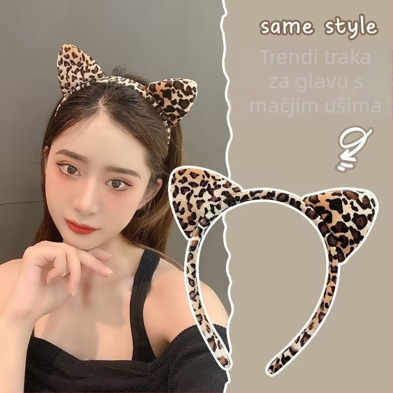 Halloween dječji set od tri trake za kosu s leopard ušima mačaka, pliš, široki rub