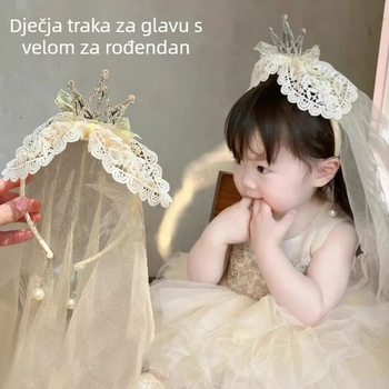 Prvi rođendan djevojčice: veo za kosu, slatka princeza tiara, Lolita krona, čipkasta mašna, gumica za kosu