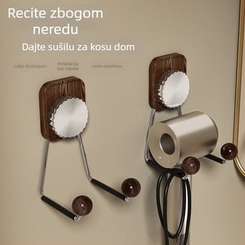 Zidni držač za sušilo za kosu s usisnom čašom, bez bušenja, za kupaonicu