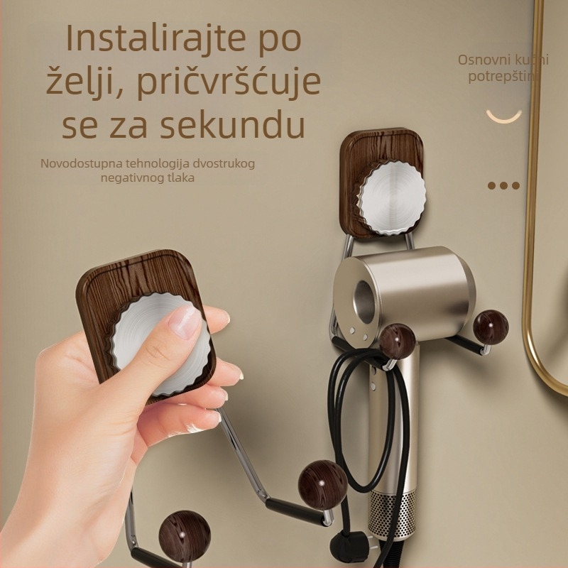 Zidni držač za sušilo za kosu s usisnom čašom, bez bušenja, za kupaonicu