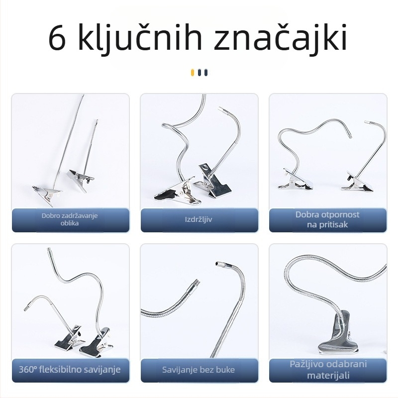 Prilagodljivi fleksibilni nosač LED stolne lampe s fleksibilnim crijevom — univerzalna mini klip od nehrđajućeg čelika
