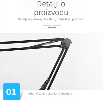 Konzolni stolni nosač s dugim ramom za LED lampu, mikrofon i moksibustija; sklopivi okvir.