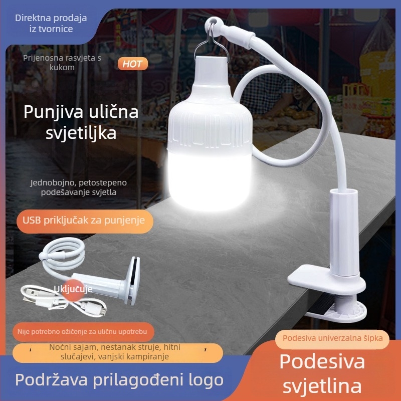 LED svjetlo s klipom, punjivo, ultra jarko, stolno svjetlo s držačem, prijenosno vanjsko osvjetljenje