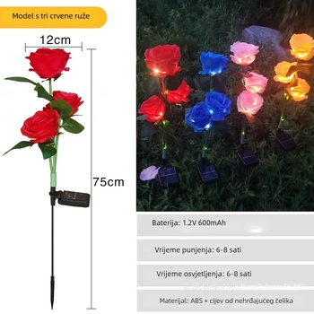 Solorna lampa ruža – umjetno cvijeće, zemljani kolac, vodootporna za vanjsku upotrebu u vrtu
