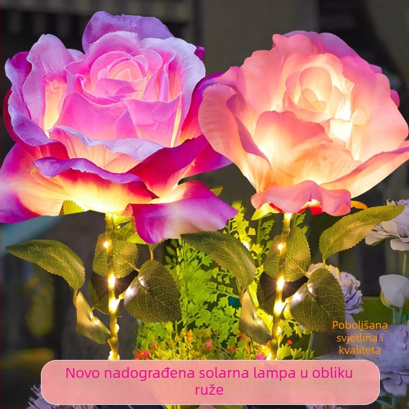 Solorna lampa ruža – umjetno cvijeće, zemljani kolac, vodootporna za vanjsku upotrebu u vrtu