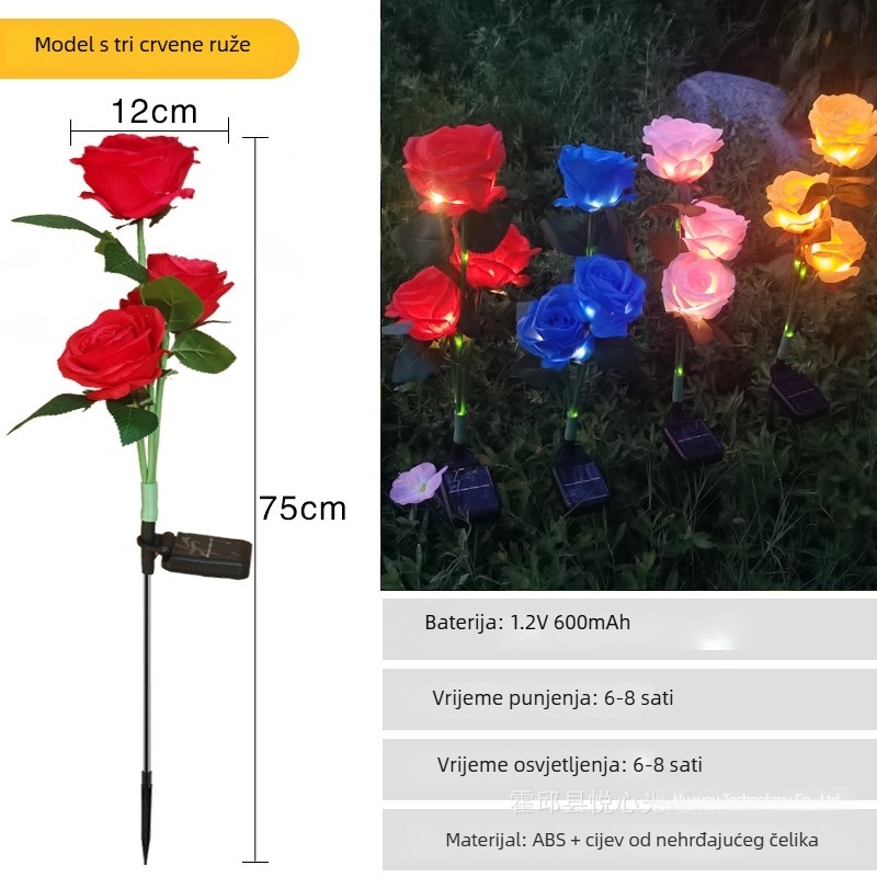 Solorna lampa ruža – umjetno cvijeće, zemljani kolac, vodootporna za vanjsku upotrebu u vrtu