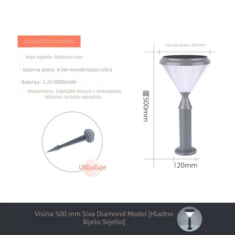Solarne LED lampe za dvorište i travnjak, vanjsko rasvjetno rješenje za krajolik, ugradne u tlo, aluminijsko kućište, IP65