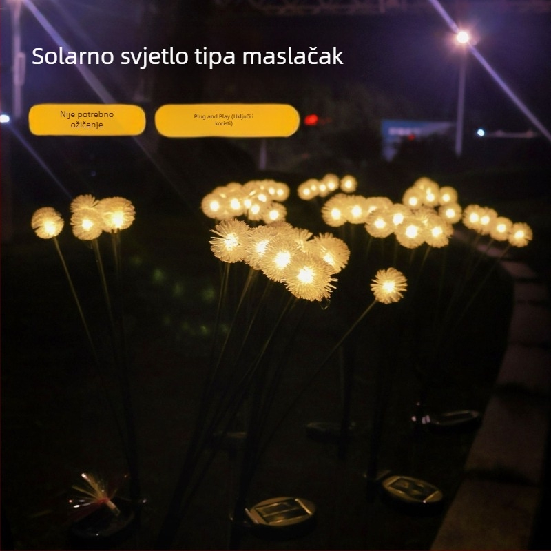 Solarna pliš kuglasta svjetiljka za vanjski vrt – svjetleći kolac za travnjak, dekor u obliku cvijeta