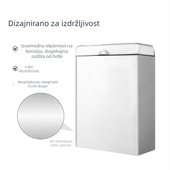 Koš za kupaonu od 304 nerđajućeg čelika, zidni, s poklopcem, protiv mirisa, za javne toalete, hotele i trgovačke centre