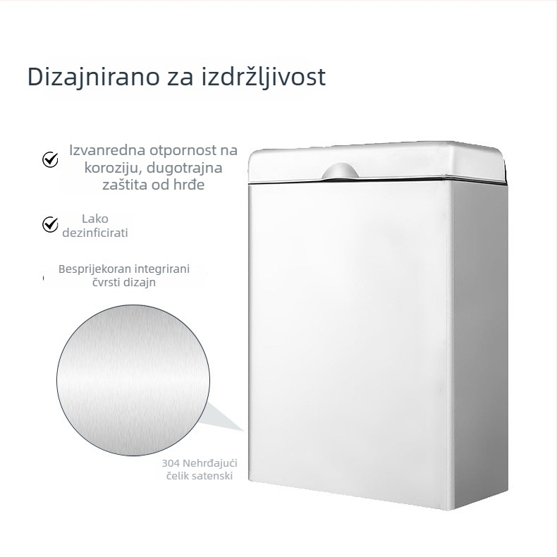 Koš za kupaonu od 304 nerđajućeg čelika, zidni, s poklopcem, protiv mirisa, za javne toalete, hotele i trgovačke centre