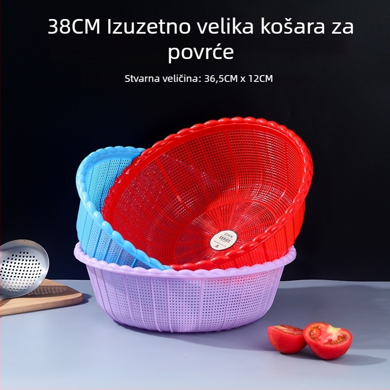 36 cm okrugla plastična kuhinjska košara za pranje i odvodnju povrća i voća s čipkastim rubom