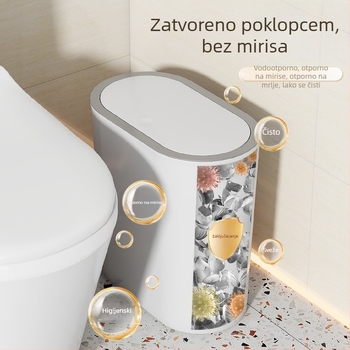 Koš za otpad za dom, s tihim otvaranjem i zatvaranjem, push poklopac, plastični, ovalnog oblika, 12 L+ kapaciteta, za kuhinju, kupaonu, dnevni boravak