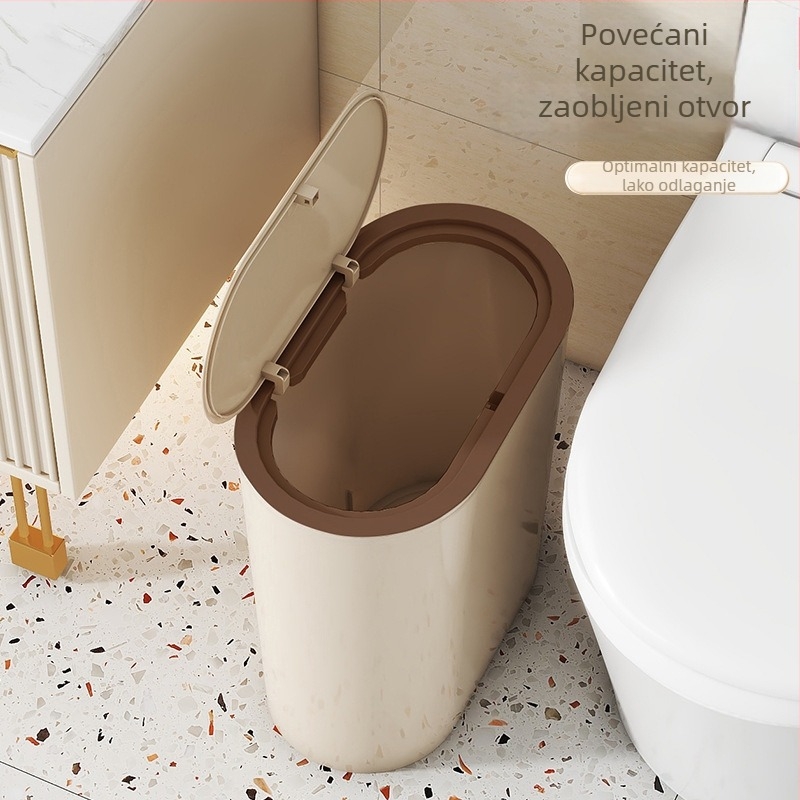 Koš za otpad za dom, s tihim otvaranjem i zatvaranjem, push poklopac, plastični, ovalnog oblika, 12 L+ kapaciteta, za kuhinju, kupaonu, dnevni boravak