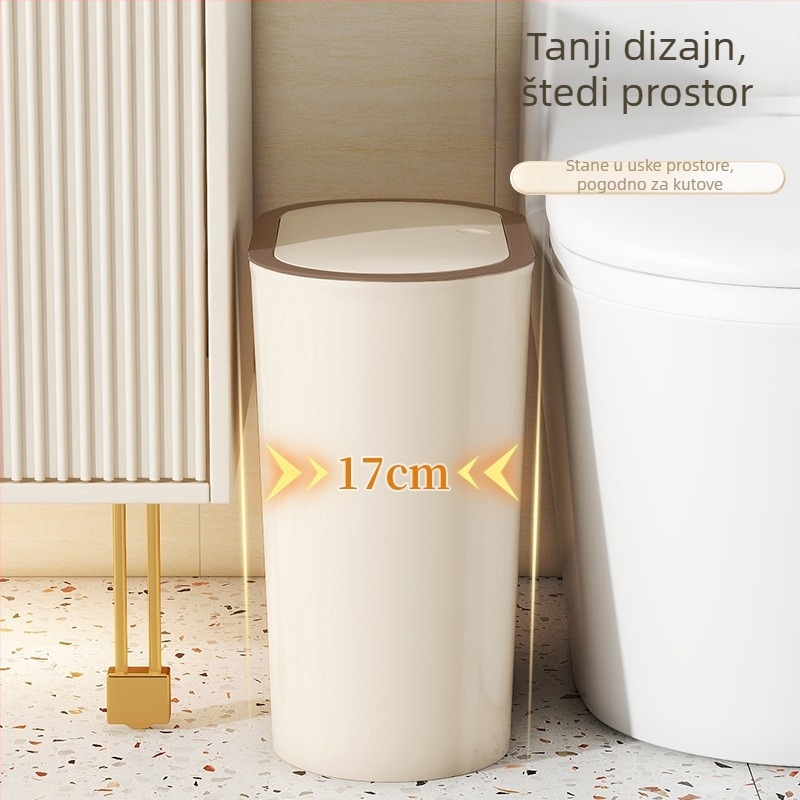 Koš za otpad za dom, s tihim otvaranjem i zatvaranjem, push poklopac, plastični, ovalnog oblika, 12 L+ kapaciteta, za kuhinju, kupaonu, dnevni boravak