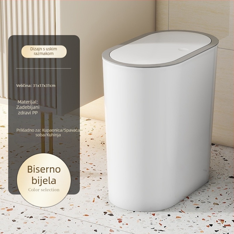 Koš za otpad za dom, s tihim otvaranjem i zatvaranjem, push poklopac, plastični, ovalnog oblika, 12 L+ kapaciteta, za kuhinju, kupaonu, dnevni boravak