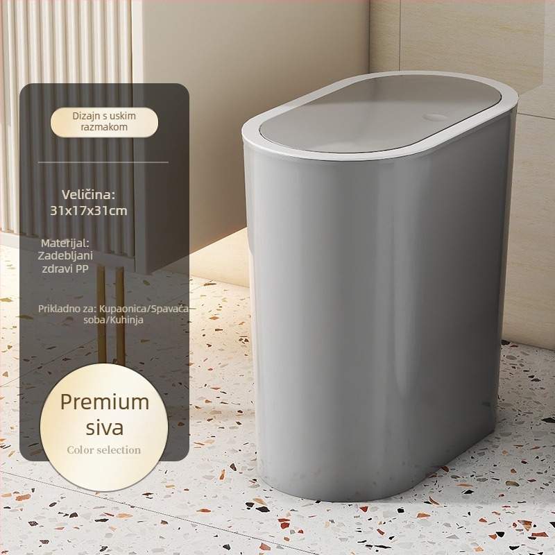 Koš za otpad za dom, s tihim otvaranjem i zatvaranjem, push poklopac, plastični, ovalnog oblika, 12 L+ kapaciteta, za kuhinju, kupaonu, dnevni boravak