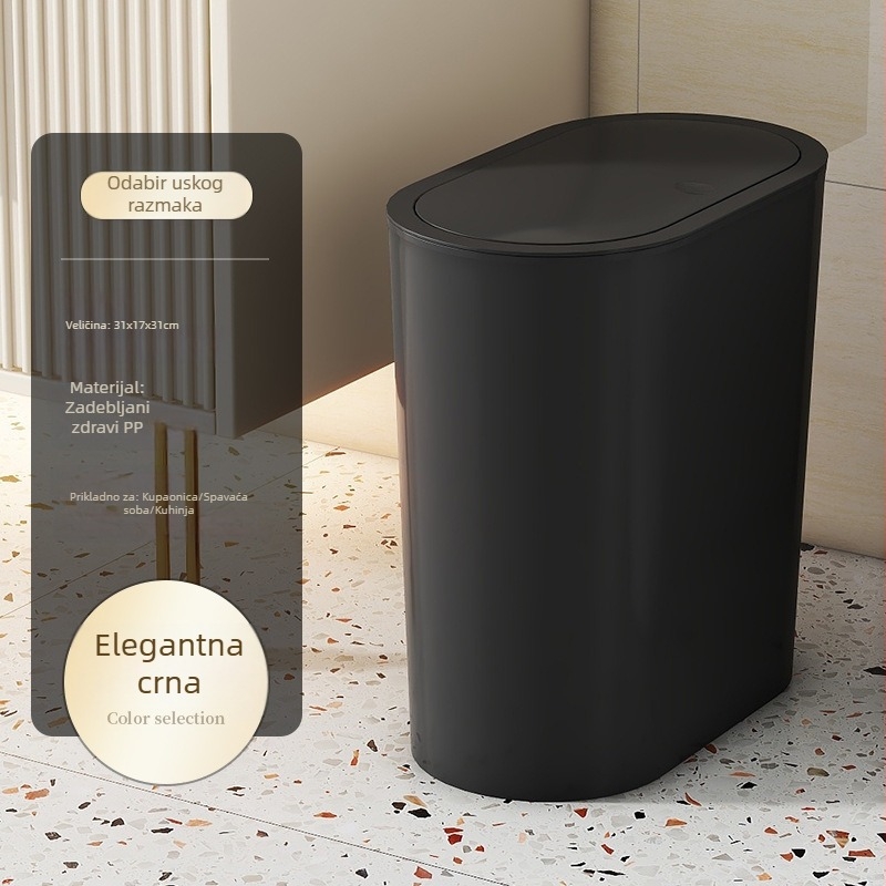 Koš za otpad za dom, s tihim otvaranjem i zatvaranjem, push poklopac, plastični, ovalnog oblika, 12 L+ kapaciteta, za kuhinju, kupaonu, dnevni boravak