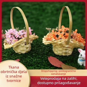 Mini koš od bambusa, ručno pleten, ekstra malen, za suho cvijeće i pohranu svadbenih fotografija