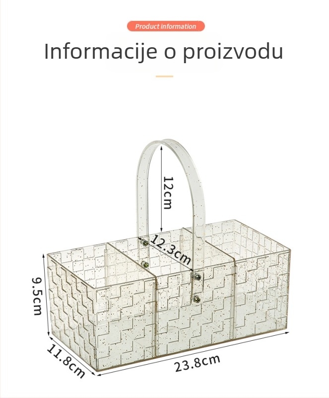 Prozirna košara za piknik s cvjetnim dizajnom i zlatnim detaljima, mala prijenosna košara za voće i grickalice