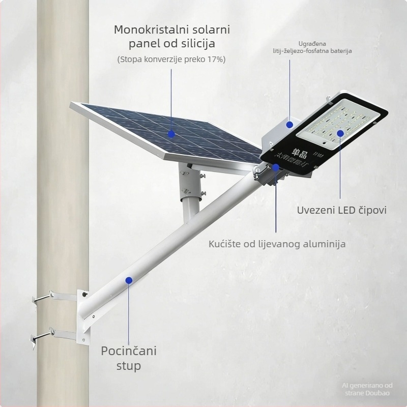 Solarna ulična svjetiljka za obnovu starih lampi, vanjska vodootporna LED vrtna rasvjeta, montirana na rame na stupu, zidni nosač 1 m