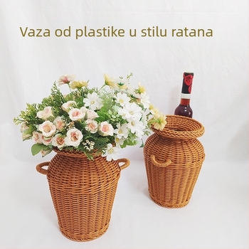 Ručni pleteni vintage vaza za cvijeće i košara za cvijeće od umjetnog ratana za dnevni boravak