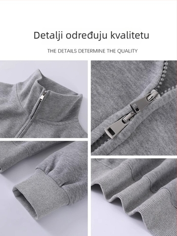 Siva ženska dukserica jakna za jesen/zimu, kratka duljina, s normalnim ramenima, za sitnu figuru, opuštenog kroja, bez kapuljače