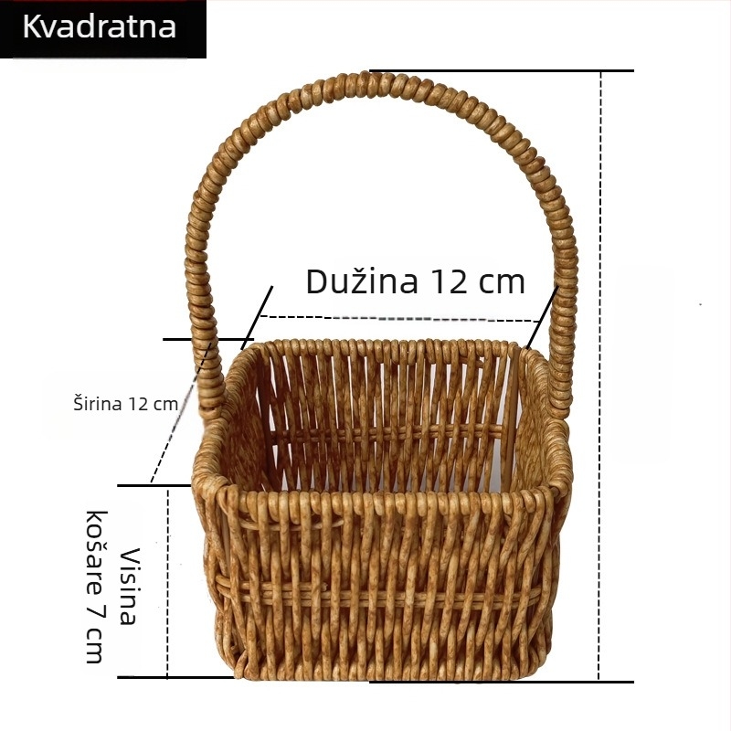 Mini plastična košarica u stilu imitacije ratana, ručno pleteni stolni košarica za skladištenje — za grickalice i orašaste plodove