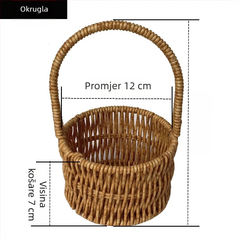 Mini plastična košarica u stilu imitacije ratana, ručno pleteni stolni košarica za skladištenje — za grickalice i orašaste plodove