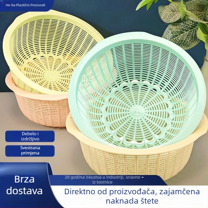 Plastična košara za pohranu s poklopcem, u makaron bojama, kuhinjska košara za voće i povrće, košara za odvodnju