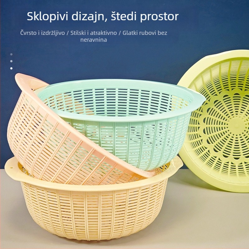 Plastična košara za pohranu s poklopcem, u makaron bojama, kuhinjska košara za voće i povrće, košara za odvodnju