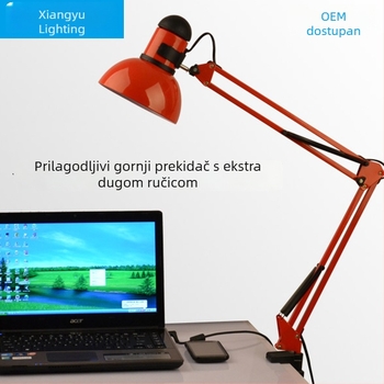 Stolna lampa s dugim ramom i gornjim prekidačem, za učenje i noćni stol, LED zaštita očiju, kovano željezo