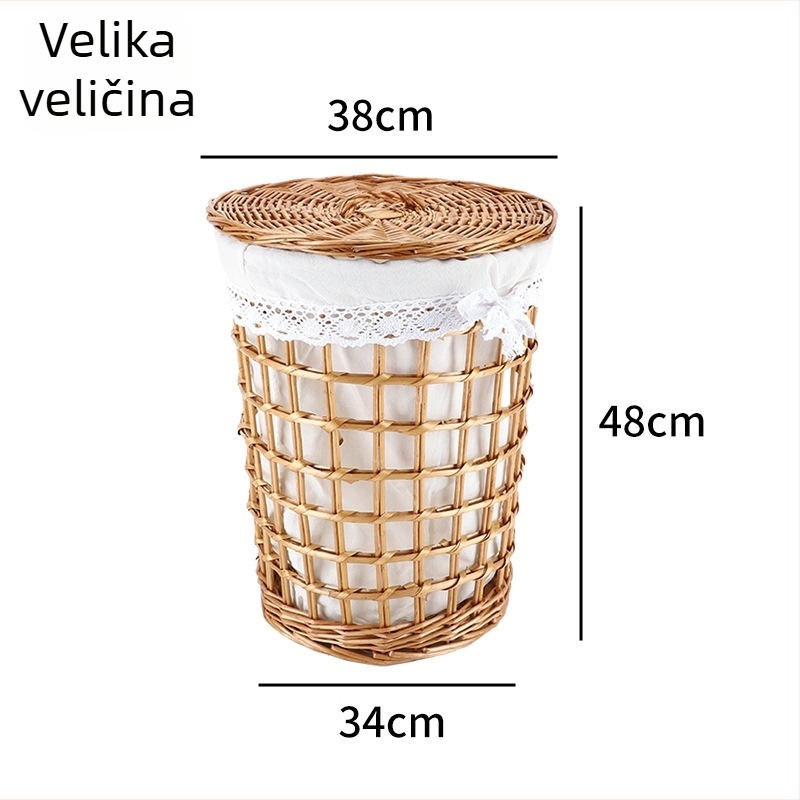Okrugli koš od ratana za prljavu odjeću, ručno pleteni duboki koš za pranje, velika veličina