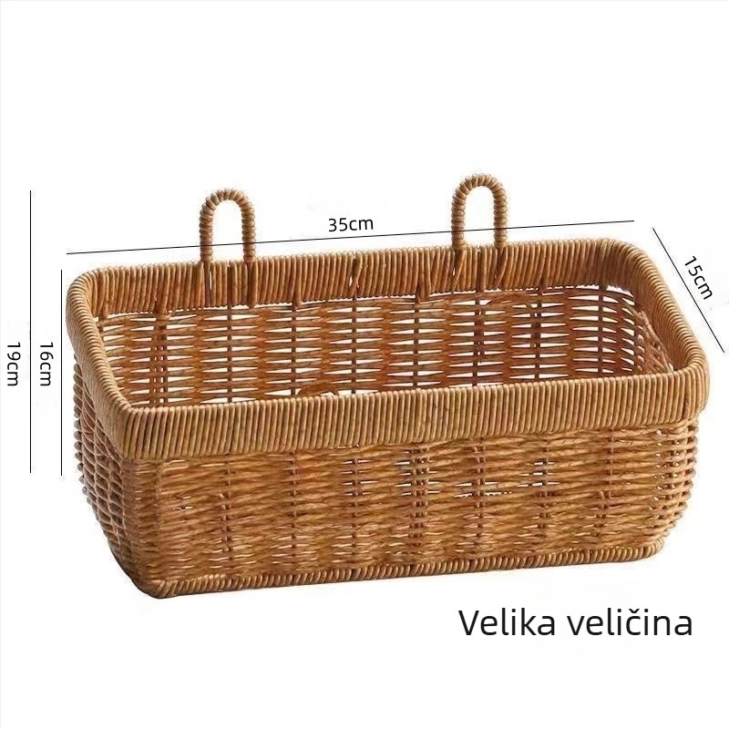 Zidni višenamjenski koš za skladištenje od ratana s dizajnom zelenog luka, đumbira i češnjaka; pogodan za kuhinju, kupaonicu i spavaću sobu, na zidu ili kao dekorativna košara za cvijeće.