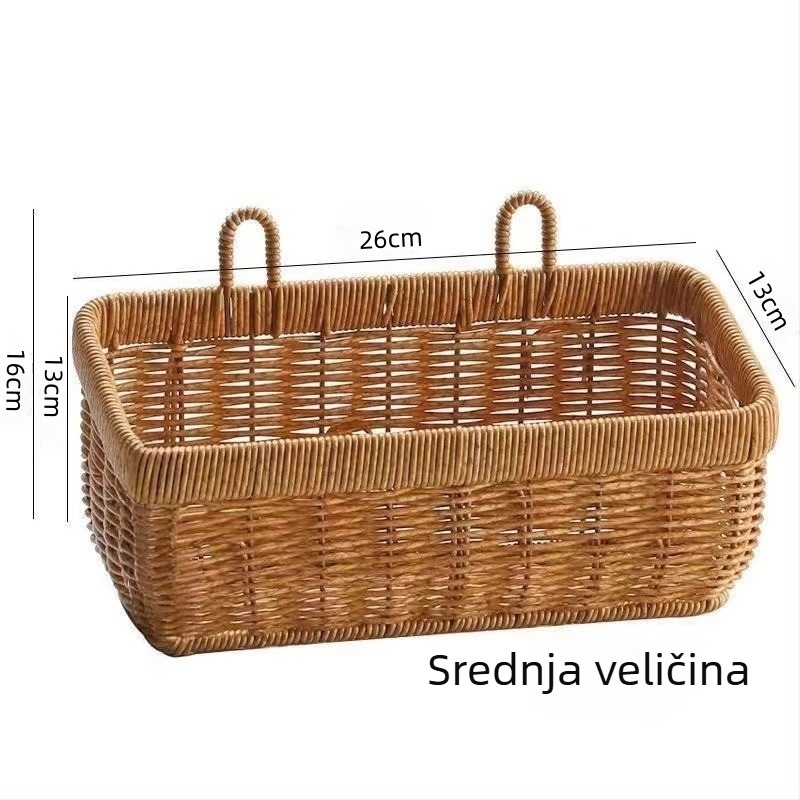Zidni višenamjenski koš za skladištenje od ratana s dizajnom zelenog luka, đumbira i češnjaka; pogodan za kuhinju, kupaonicu i spavaću sobu, na zidu ili kao dekorativna košara za cvijeće.
