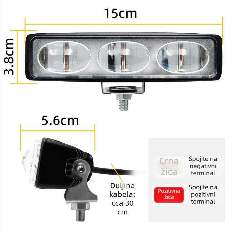 3-LED ultrajarko LED svjetlo za viljuškar, linearni tip, signaliziranje sigurnosne zone, crveno i plavo svjetlo