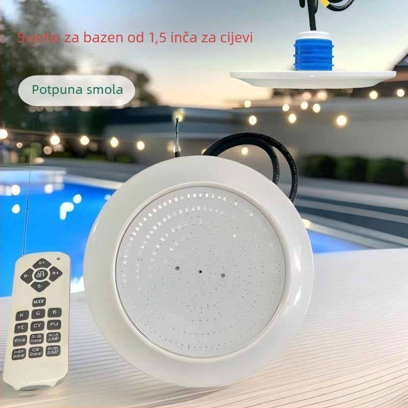 Podvodno osvjetljenje bazena s 1,5-inčnim cijevnim sustavom RGB, IP68, 12V, 18W/25W, daljinski upravljač