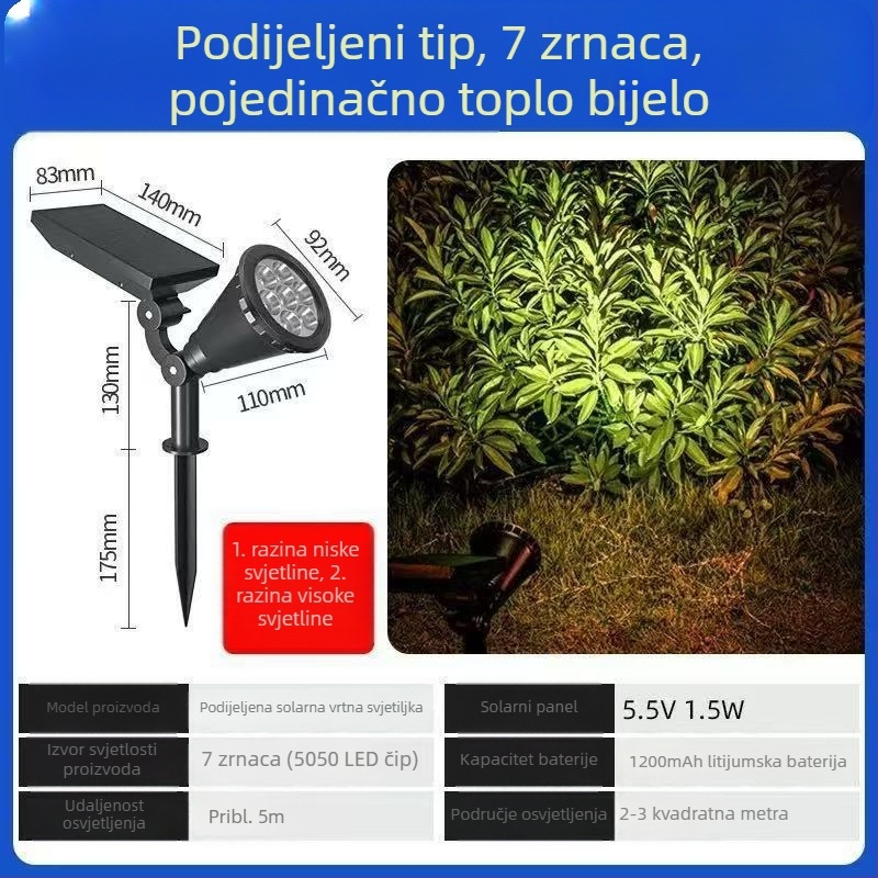 Solarnu vrtno i pejzažno osvjetljenje: spot svjetla za drveće, rasvjeta travnjaka, vanjsko osvjetljenje s senzorom svjetla, energetski štedljivo