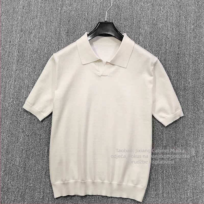 Muška ljetna polo majica od tankog pletenog materijala s V-izrezom, Slim Fit, Ice Silk