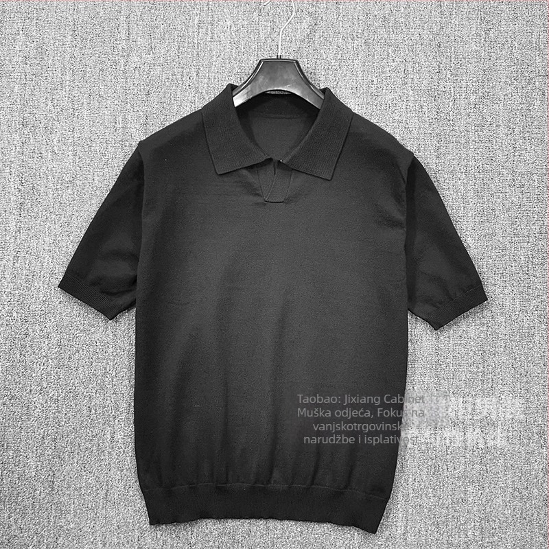 Muška ljetna polo majica od tankog pletenog materijala s V-izrezom, Slim Fit, Ice Silk