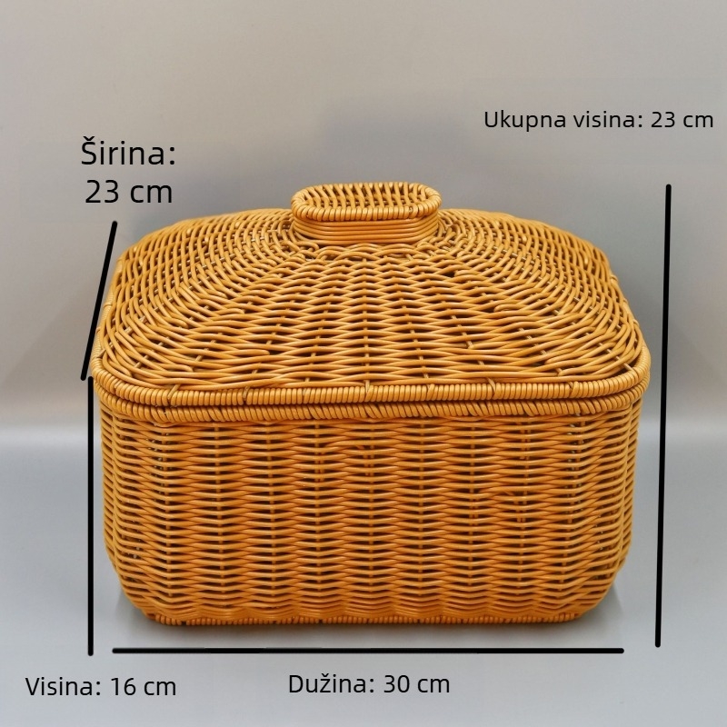 Stolni koš za pohranu s poklopcem, imitacija ratana, europski stil, koš za jaja za nakit, kozmetiku i igračke