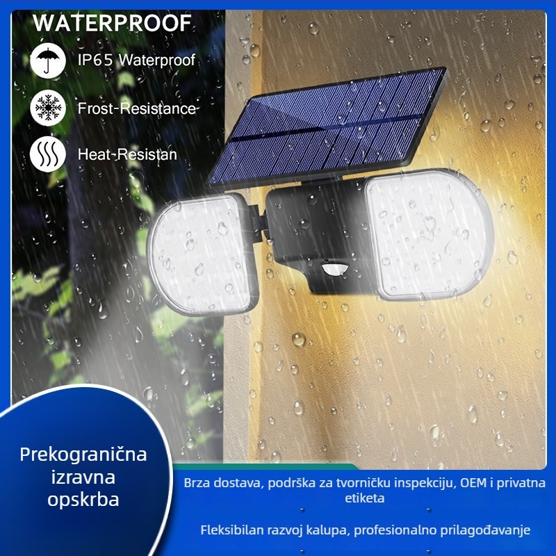 Vanjsko solarno LED zidno svjetlo s dvostrukim reflektorom i senzorom pokreta za vrt, travnjak i dvorište