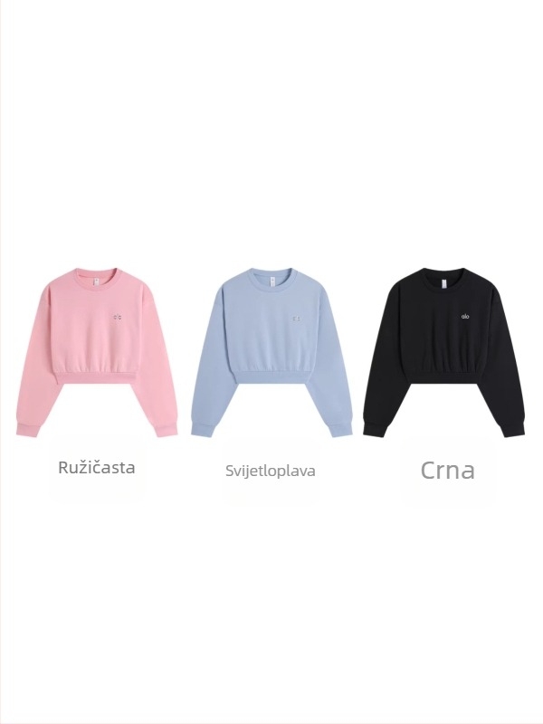 Ženski cropped pulover s okruglim izrezom, 3D efekt otiska, pamuk materijal, dugi rukavi, pulover, gradski stil.