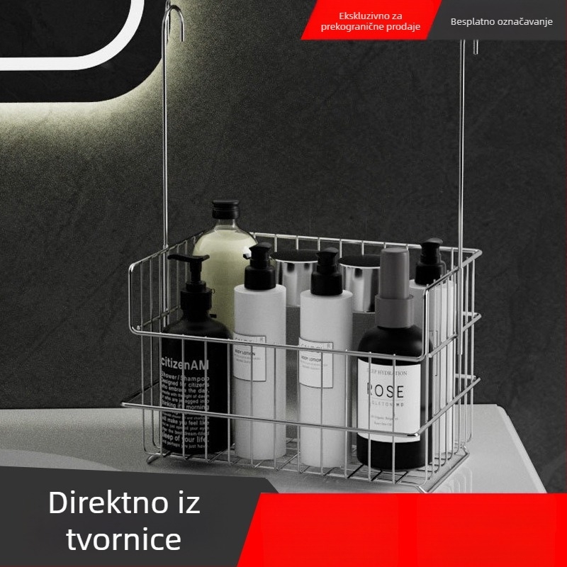 Zidni stalak za kupaonicu od 304 nehrđajućeg čelika, velik kapacitet, bez bušenja, držač šampona