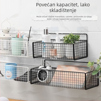 Zidni stalak za pohranu iznad umivaonika, metalni koš za kupaonicu, montaža kukom, bez bušenja