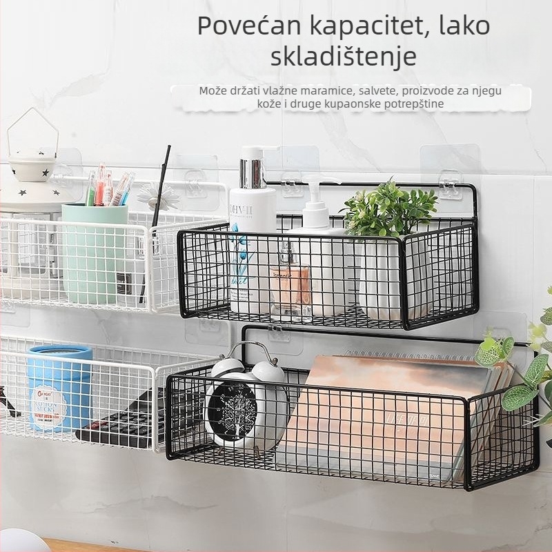 Zidni stalak za pohranu iznad umivaonika, metalni koš za kupaonicu, montaža kukom, bez bušenja
